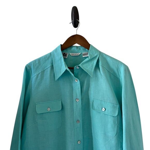 Richard Malcom NEW Irish Linen Button Down Shirt In Turquoise Size XL - Picture 2 of 14